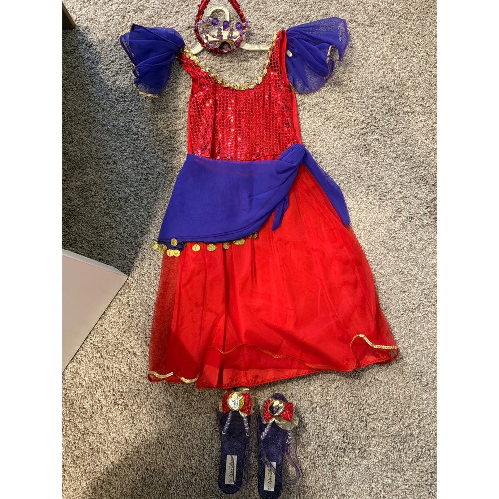 Walt Disney World Kids Esmeralda Costume Dress Tiara Jelly Shoes Size Medium 12